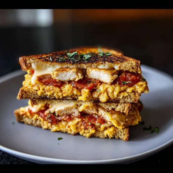 A sandwich with meat and tomatoes on a plate.