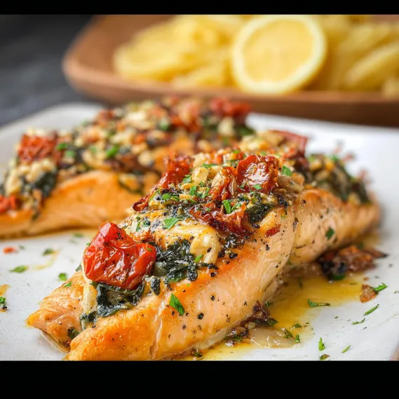 A plate of food with fish and tomatoes.