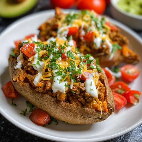 A plate of food with a potato and tomato on it.