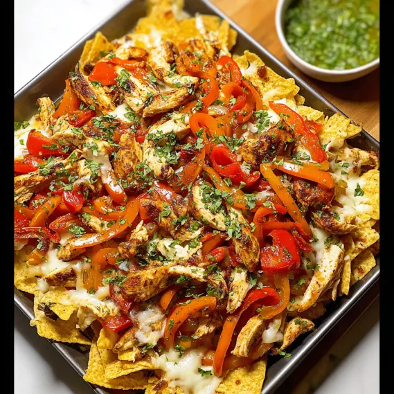 A pan of chicken and peppers.