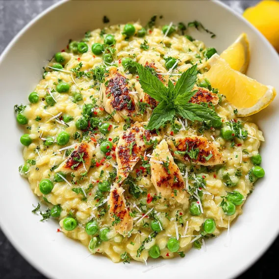 A bowl of food with peas and chicken.