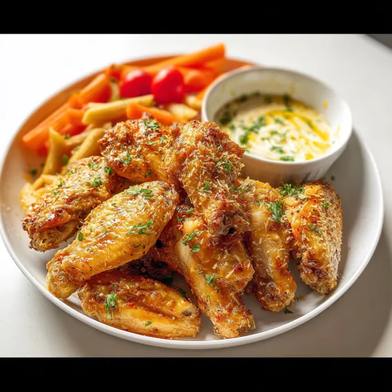 A plate of food with chicken, carrots, and tomatoes.