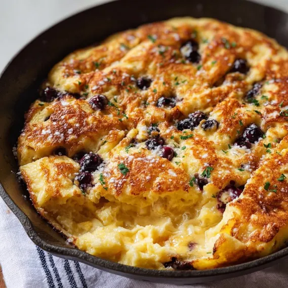 A pan of food with berries on top.