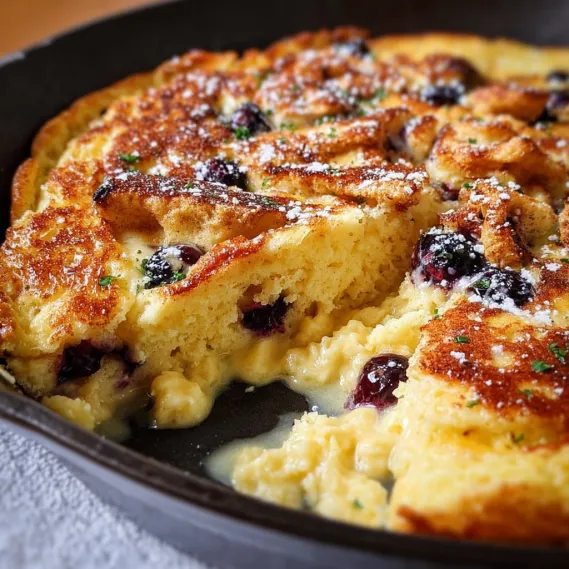 A pan of food with a blueberry topping.