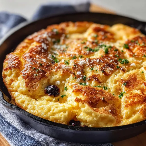 A pan of food with a blue cloth underneath.
