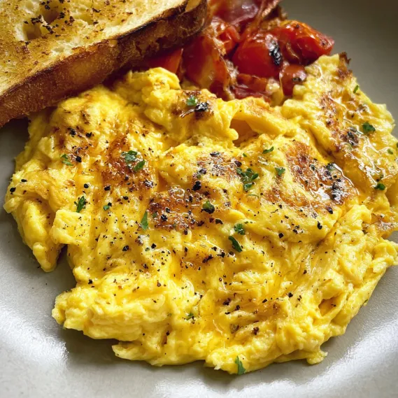 A plate of food with eggs, toast and tomatoes.