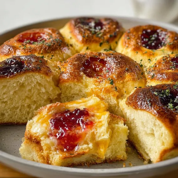 A plate of bread with jelly on it.