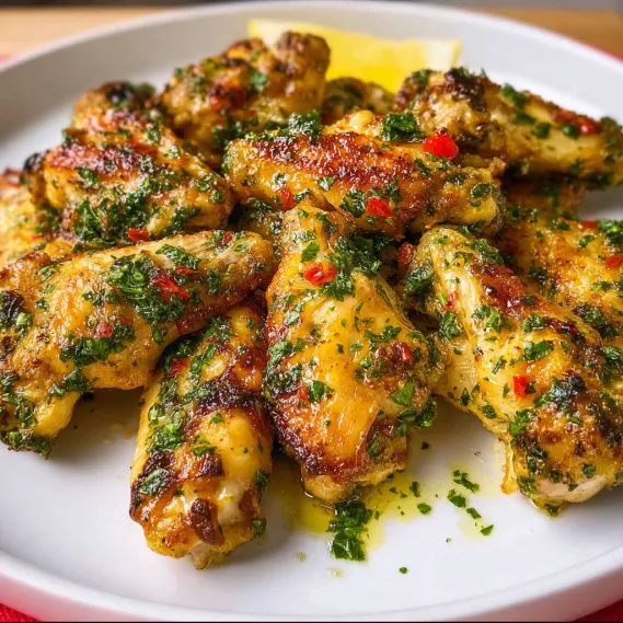 A plate of chicken with herbs and spices.