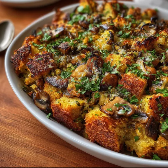 A white plate with a mushroom and cheese dish.