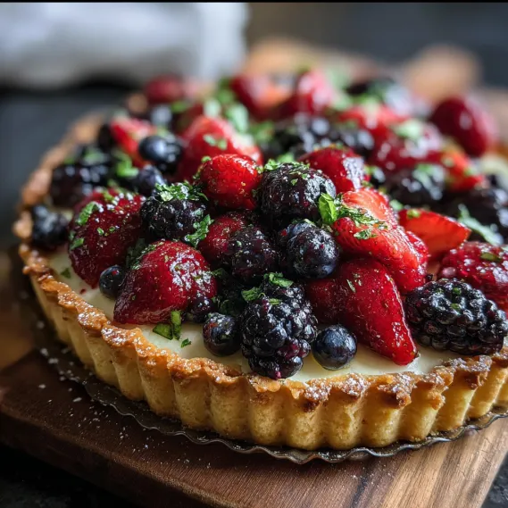 A slice of pie with berries and strawberries.