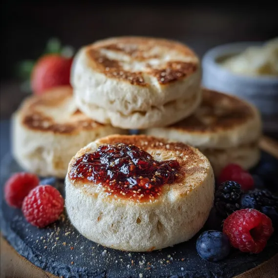 A plate of muffins with jam on top.