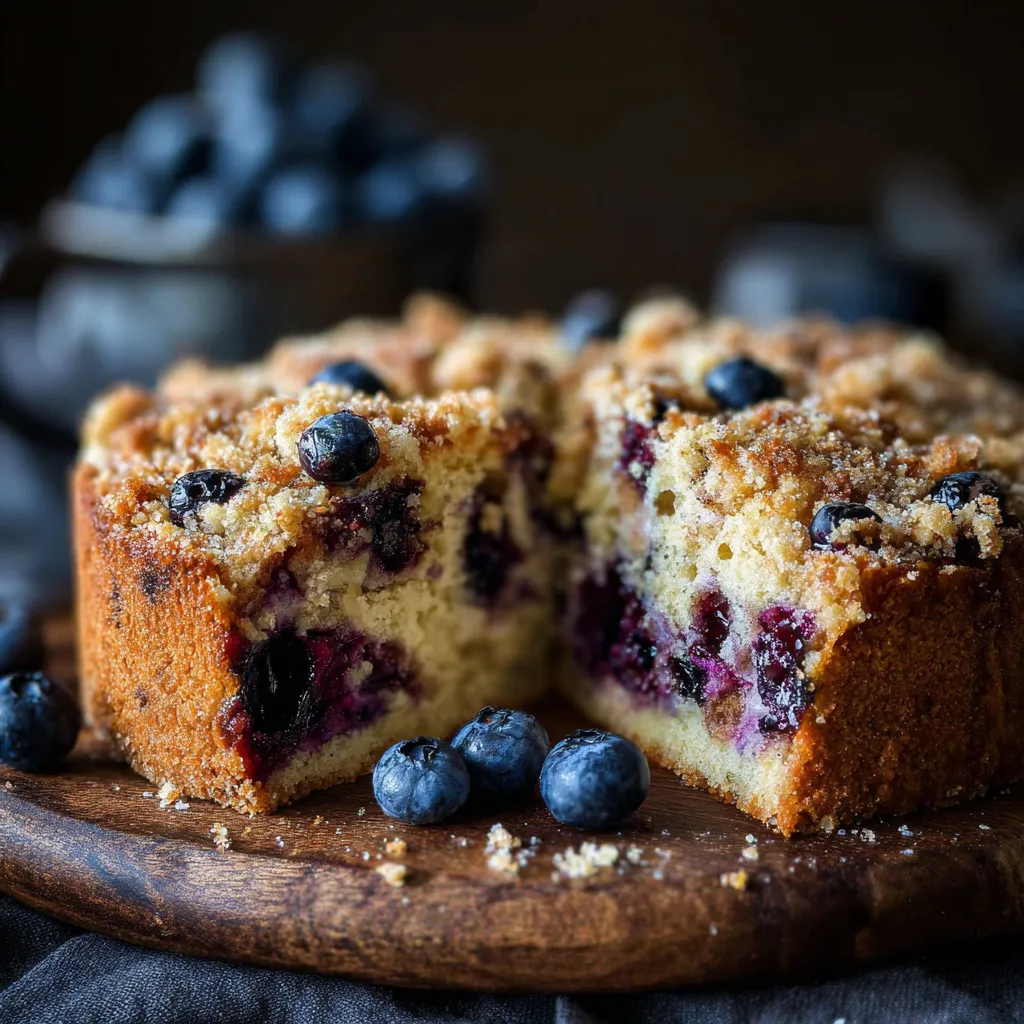 A cake with blueberries on top.