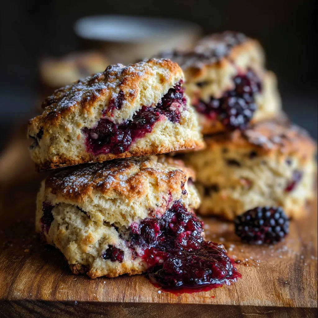 A stack of blueberry muffins with powdered sugar on top.