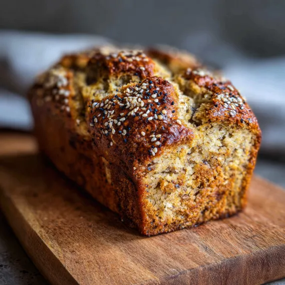 A loaf of bread with seeds on top.