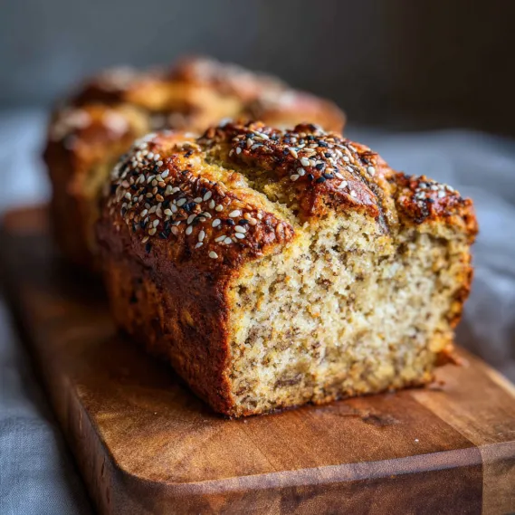 A loaf of bread with seeds on top.