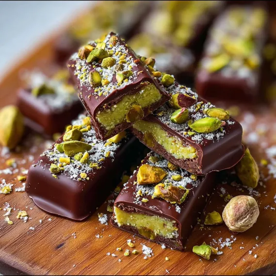 A wooden table with a plate of chocolate bars.