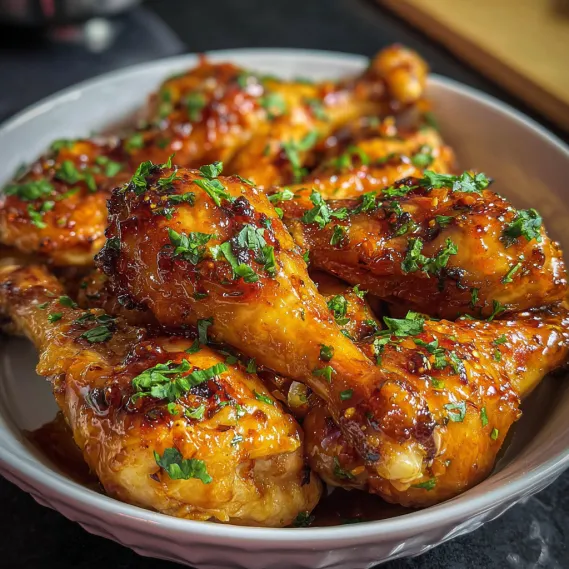 A bowl of chicken wings with sauce.