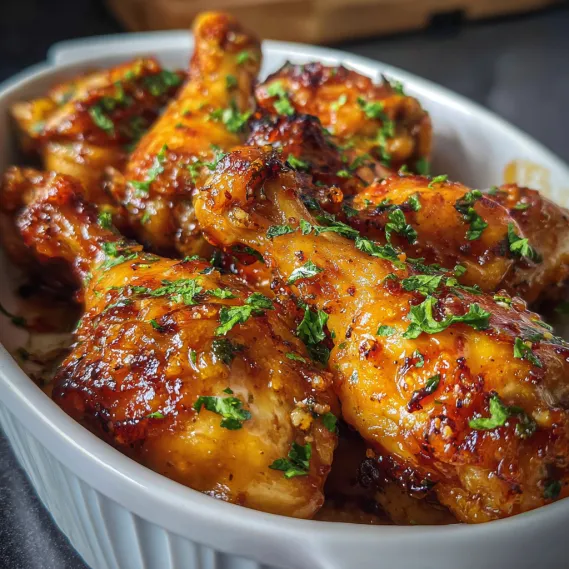 A bowl of chicken wings with herbs and spices.
