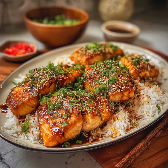A plate of food with rice and fish.