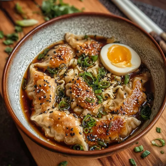 A bowl of noodles with an egg on top.