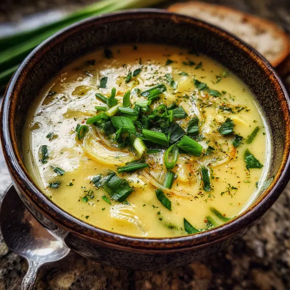 A bowl of soup with green herbs in it.