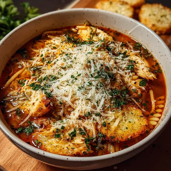 A bowl of pasta with cheese and bread.