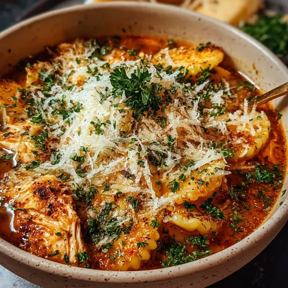 A bowl of pasta with cheese and herbs.