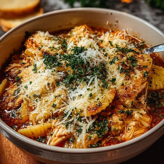 A bowl of food with cheese and chicken.