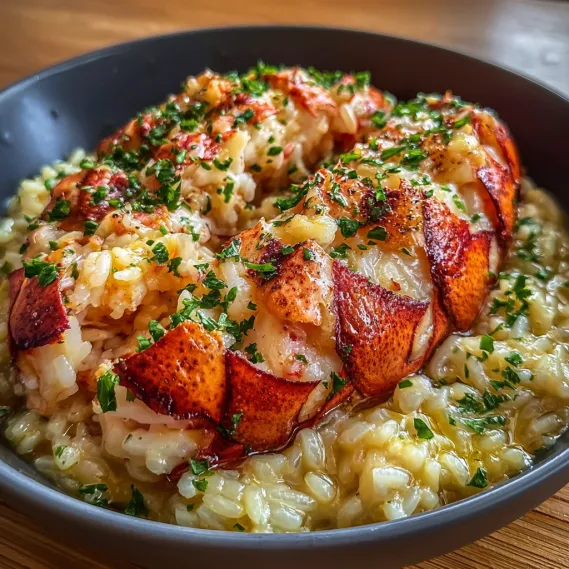 A bowl of lobster with rice.