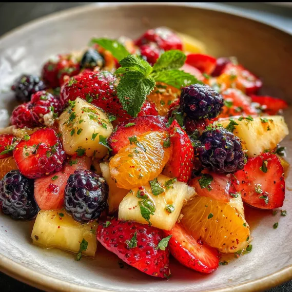 A bowl of fruit with strawberries, oranges, and blueberries.