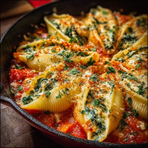 A pan of food with a green herb on top.