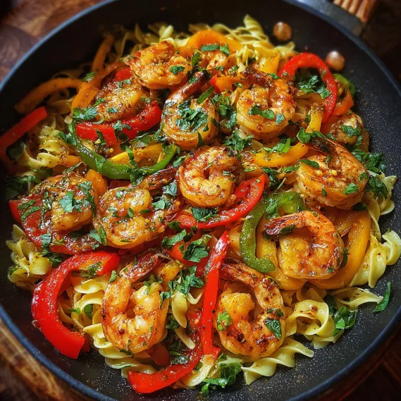 A bowl of shrimp and peppers.