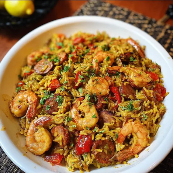 A bowl of rice with shrimp and tomatoes.
