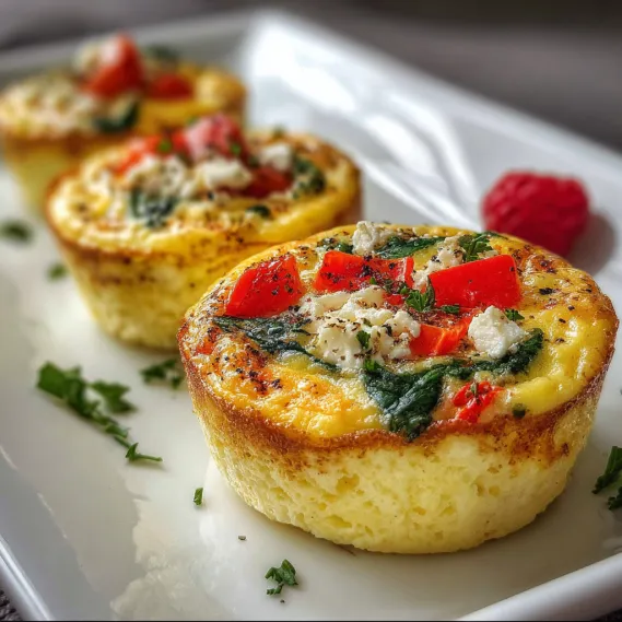 Two small quiches with vegetables on a plate.