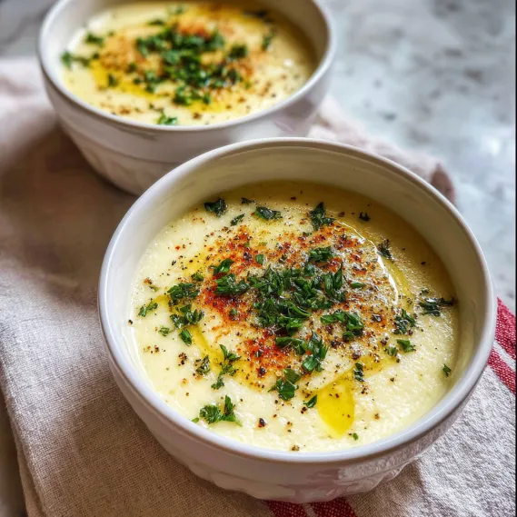 Two bowls of soup on a table.