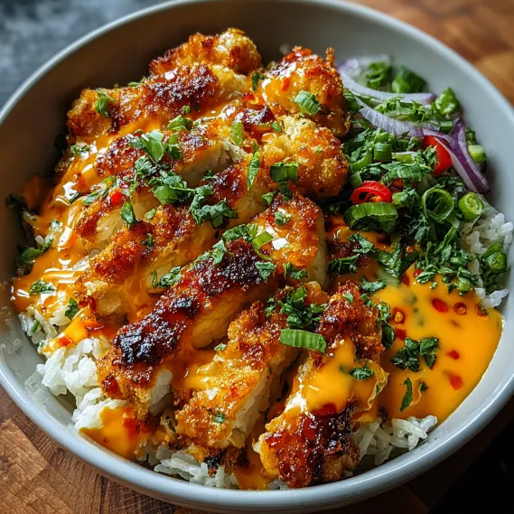 A bowl of food with rice and chicken.