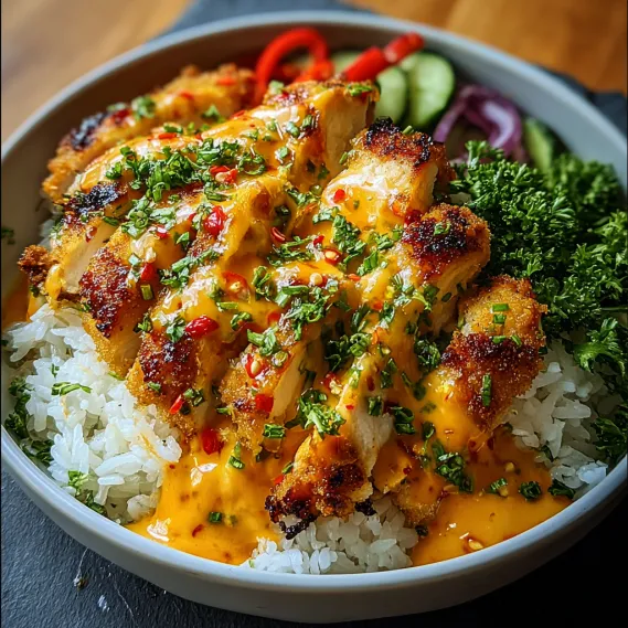 A bowl of food with rice and chicken.