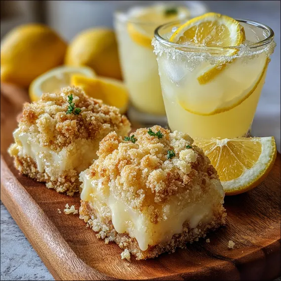 A plate of food with lemon wedges and a glass of lemonade.