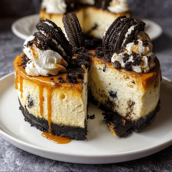 A slice of cheesecake with chocolate and white icing.