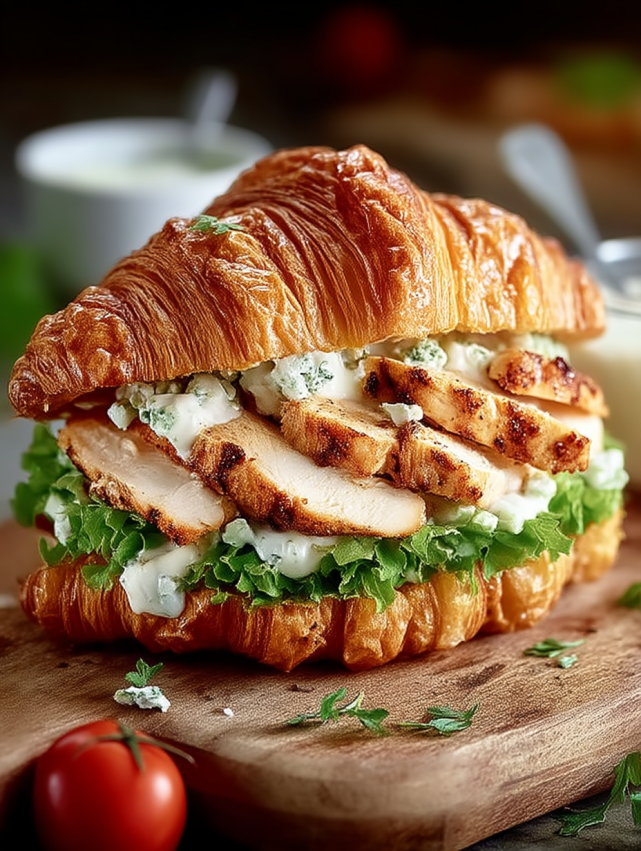 A sandwich with chicken and blue cheese.