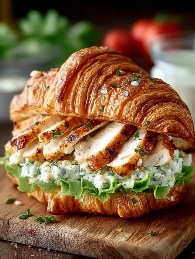 A sandwich with chicken and lettuce.