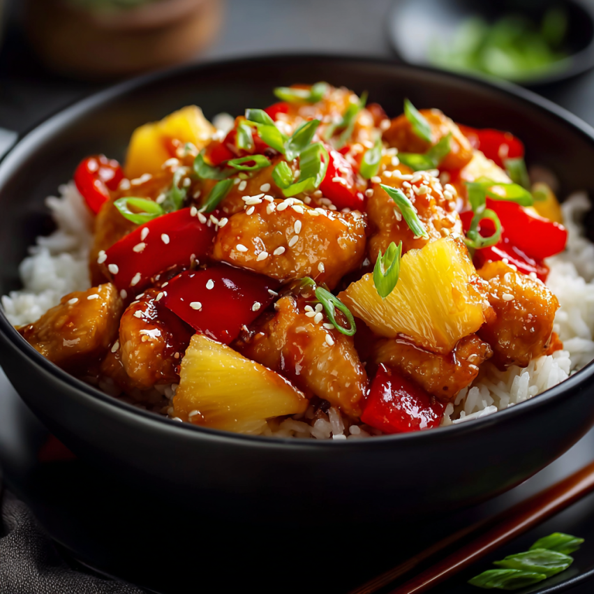 A bowl of Chinese food with rice and chicken.