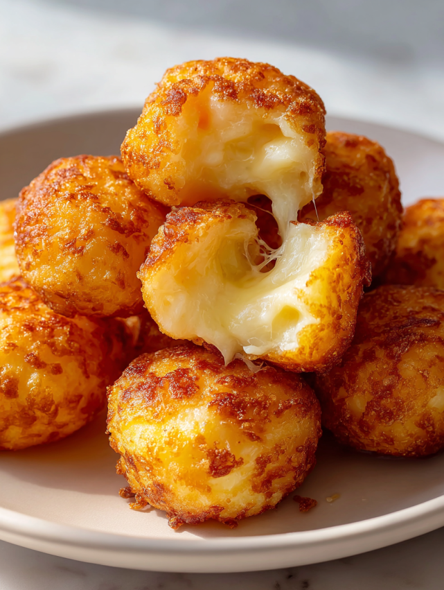 A plate of cheese covered potatoes.