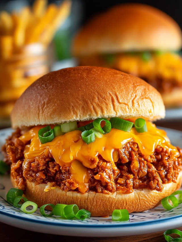 A burger with cheese and onions.