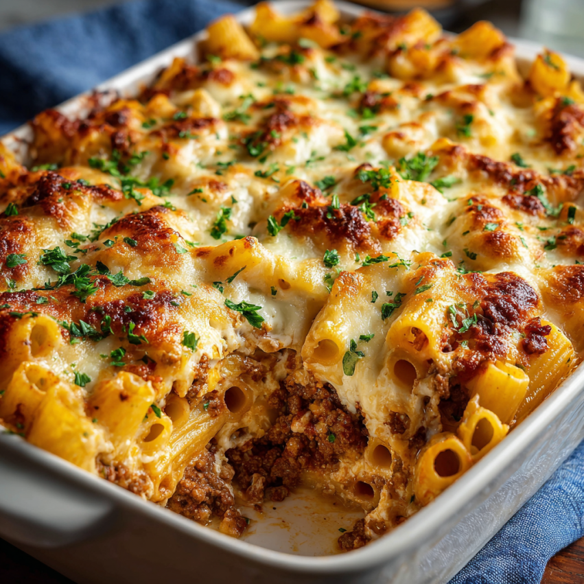 A casserole dish filled with lasagna.