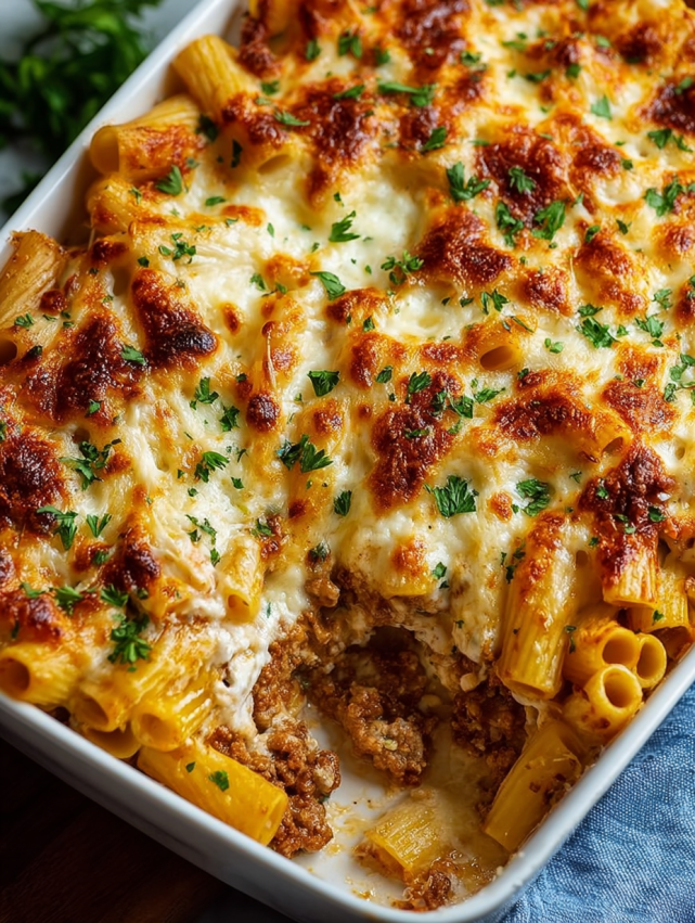A dish of lasagna with noodles and cheese.