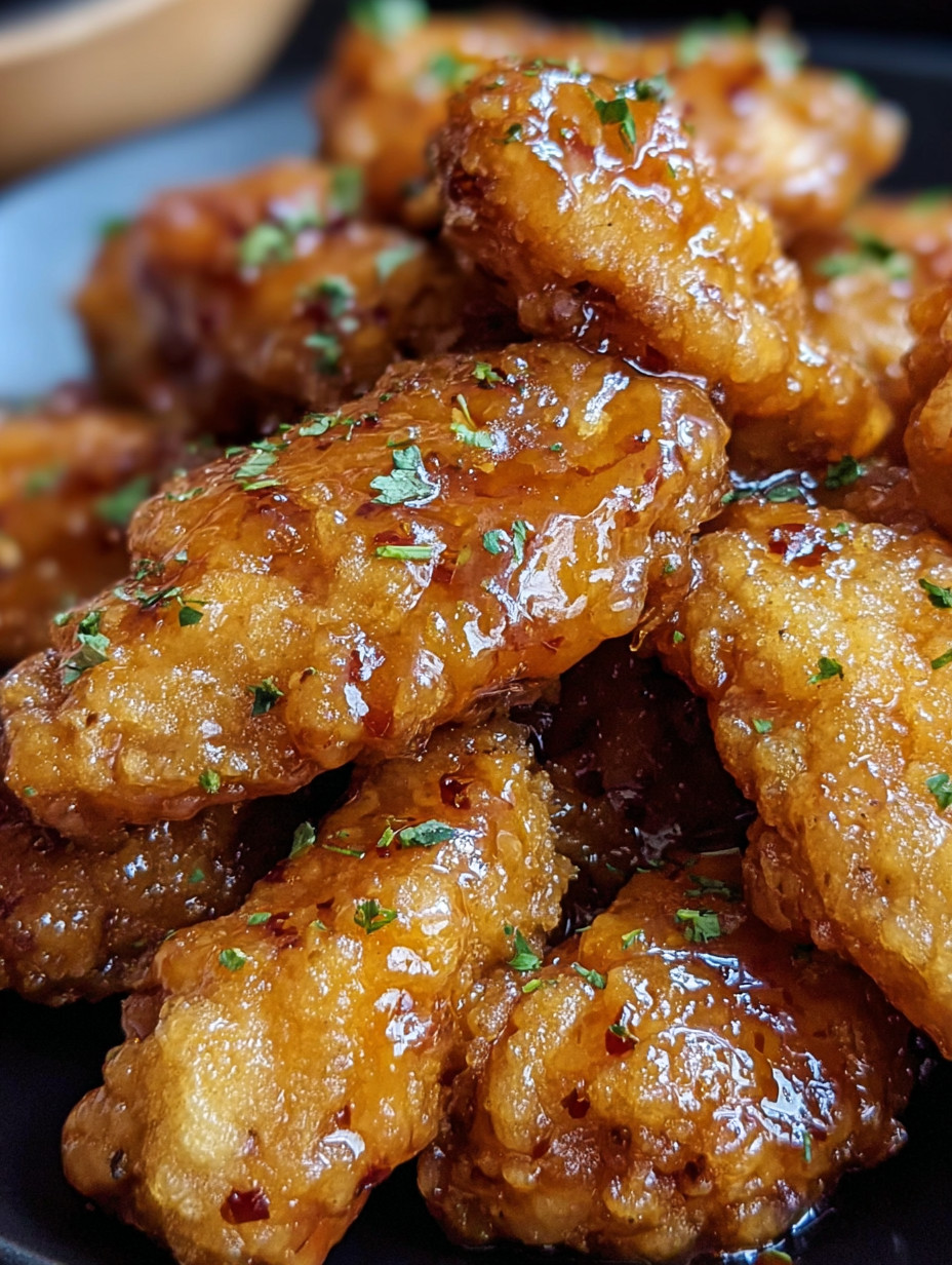 A plate of fried chicken with sauce.
