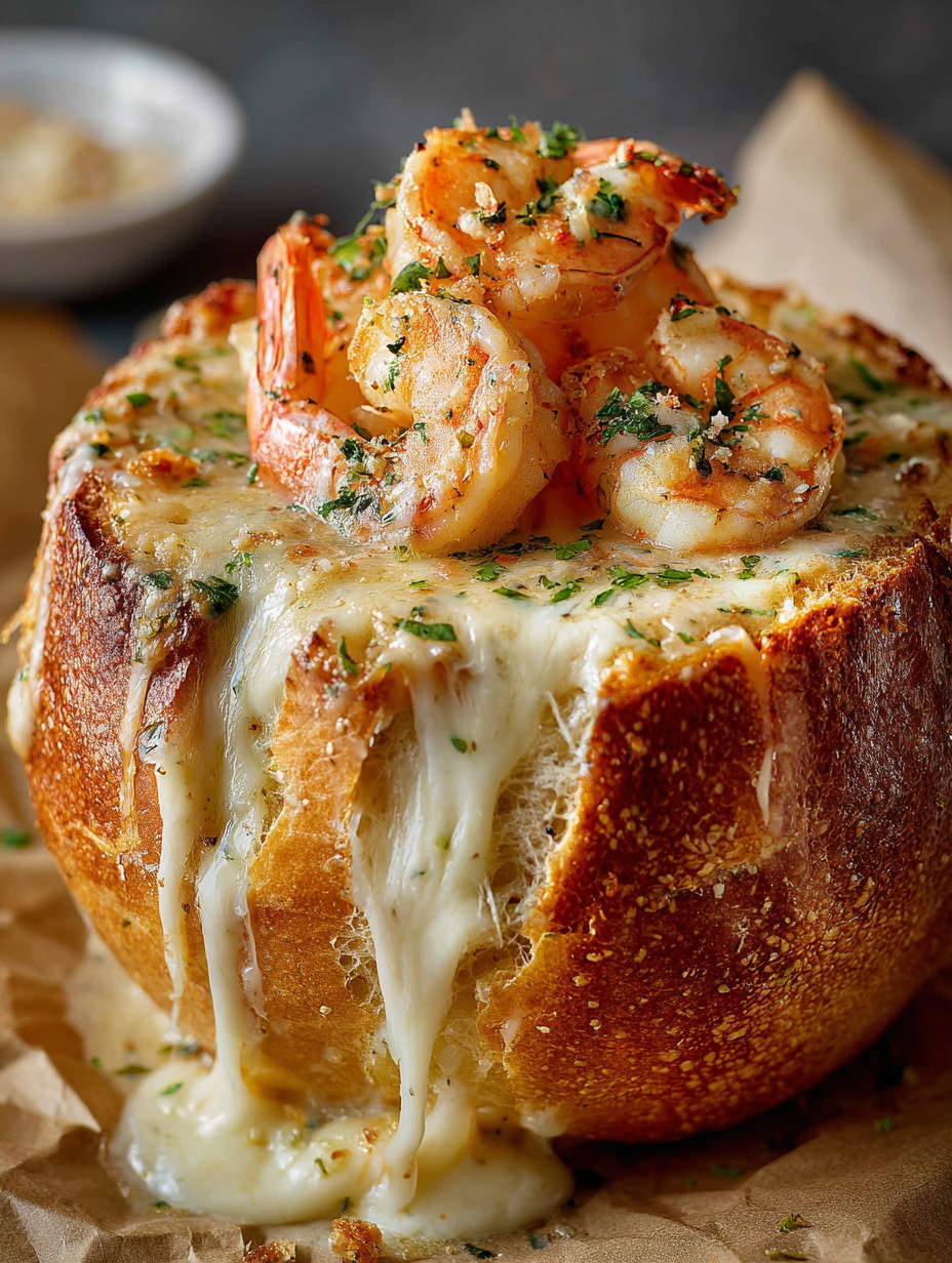 A bowl of shrimp and cheese.