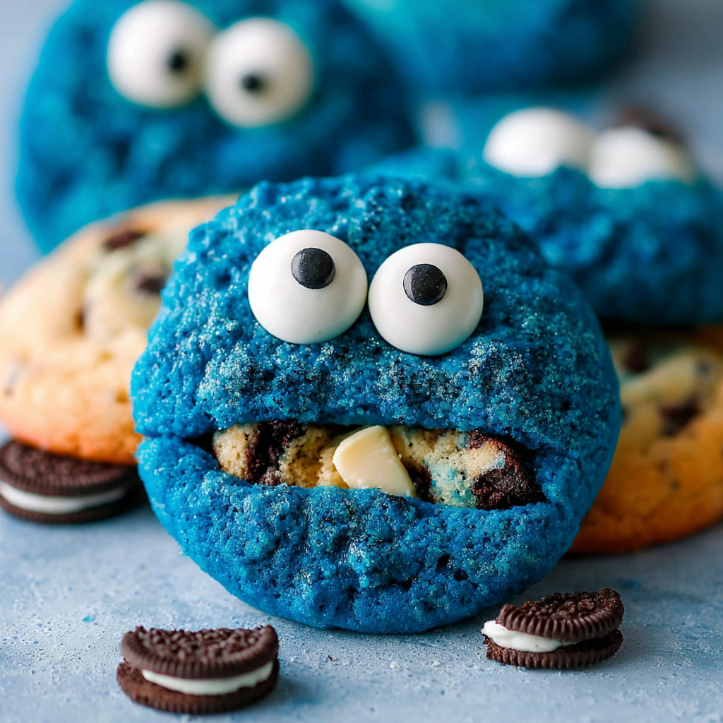 A blue cookie with a face on it.