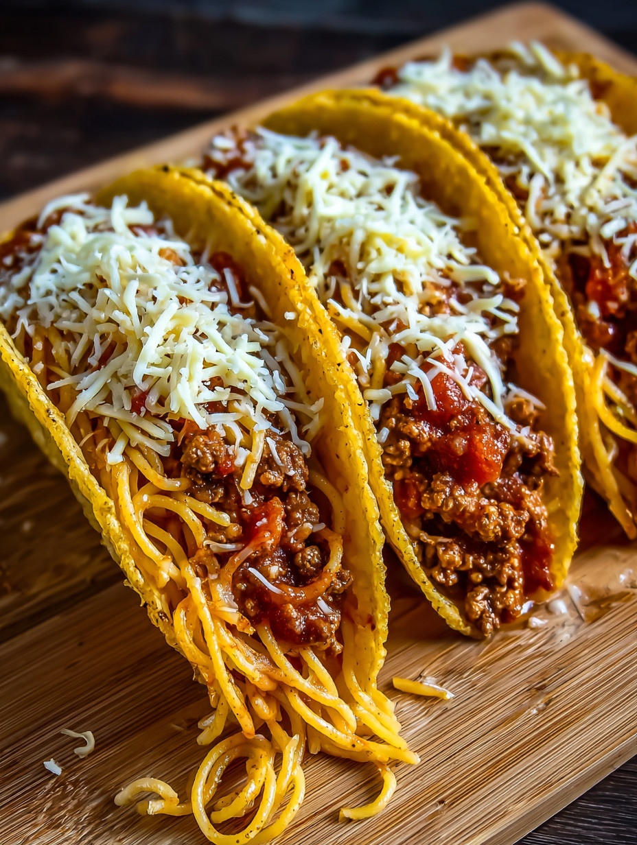Two tacos with meat and cheese on a wooden table.